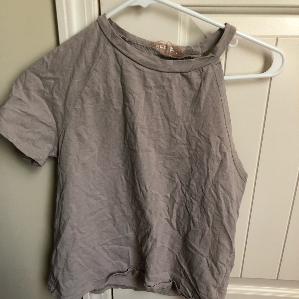 Cut Out Shoulder Khaki Top